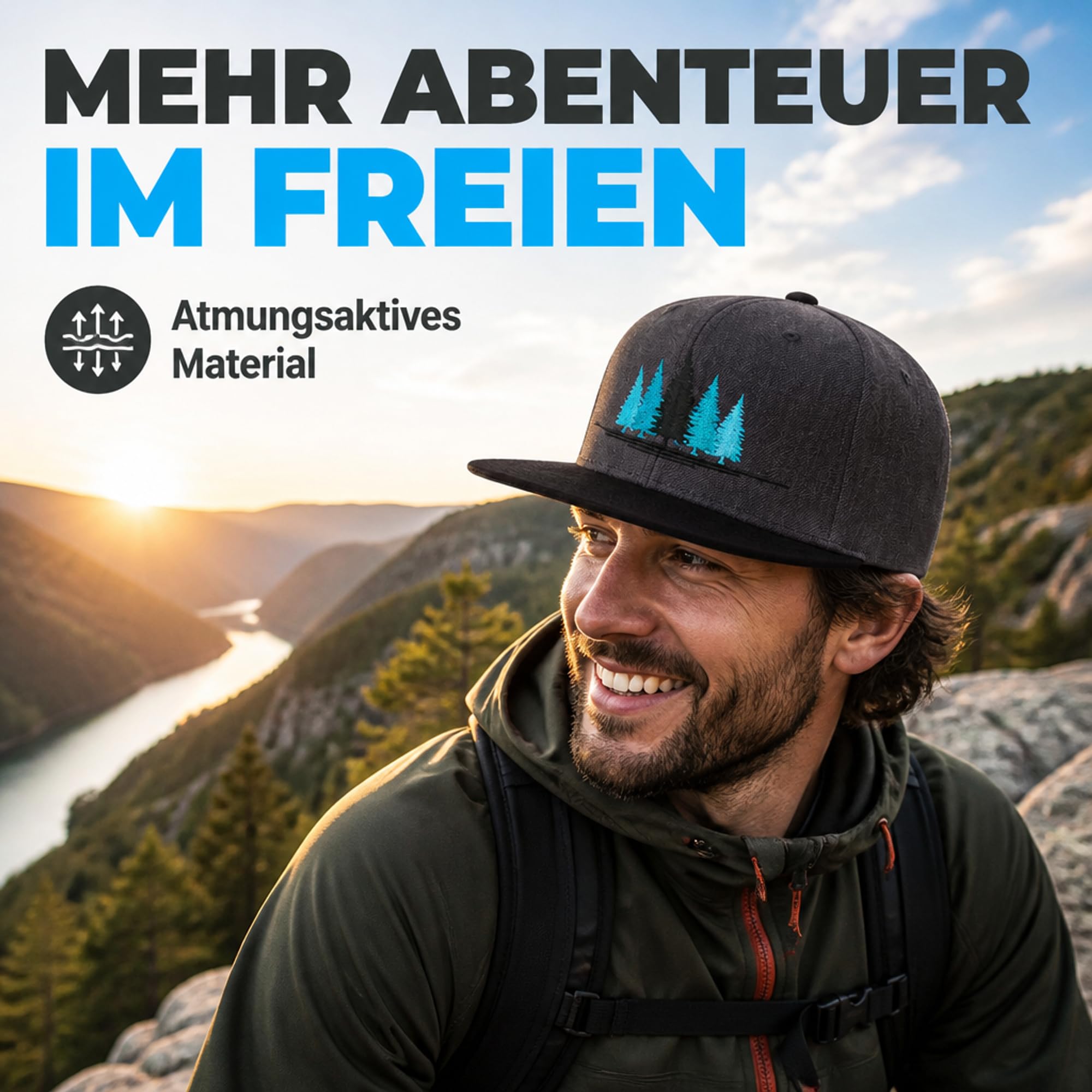 Cap Herren Flexfit Snapback : Natur Wald - Kappi für Naturliebhaber Herren & Damen Baseball Cap Kappe Mütze Outdoor Kletter Ausrüstung Wander Zubehör