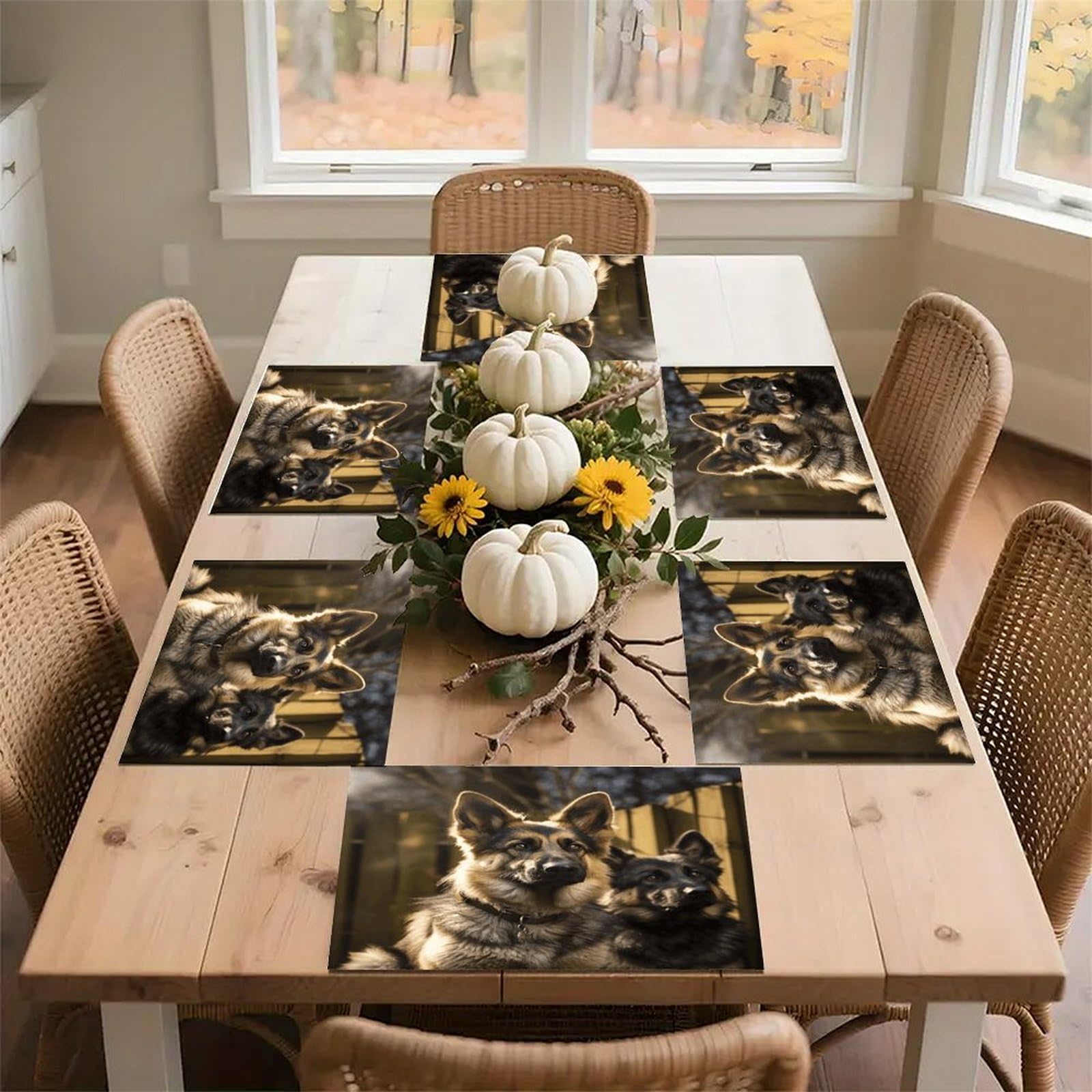 German Shepherd Placemats Non-Slip Heat Resistant Table Mats Flax Washable Cloth Place Mats Easy to Clean Premium Placemat for Kitchen Dining Table Decor Party Outdoor
