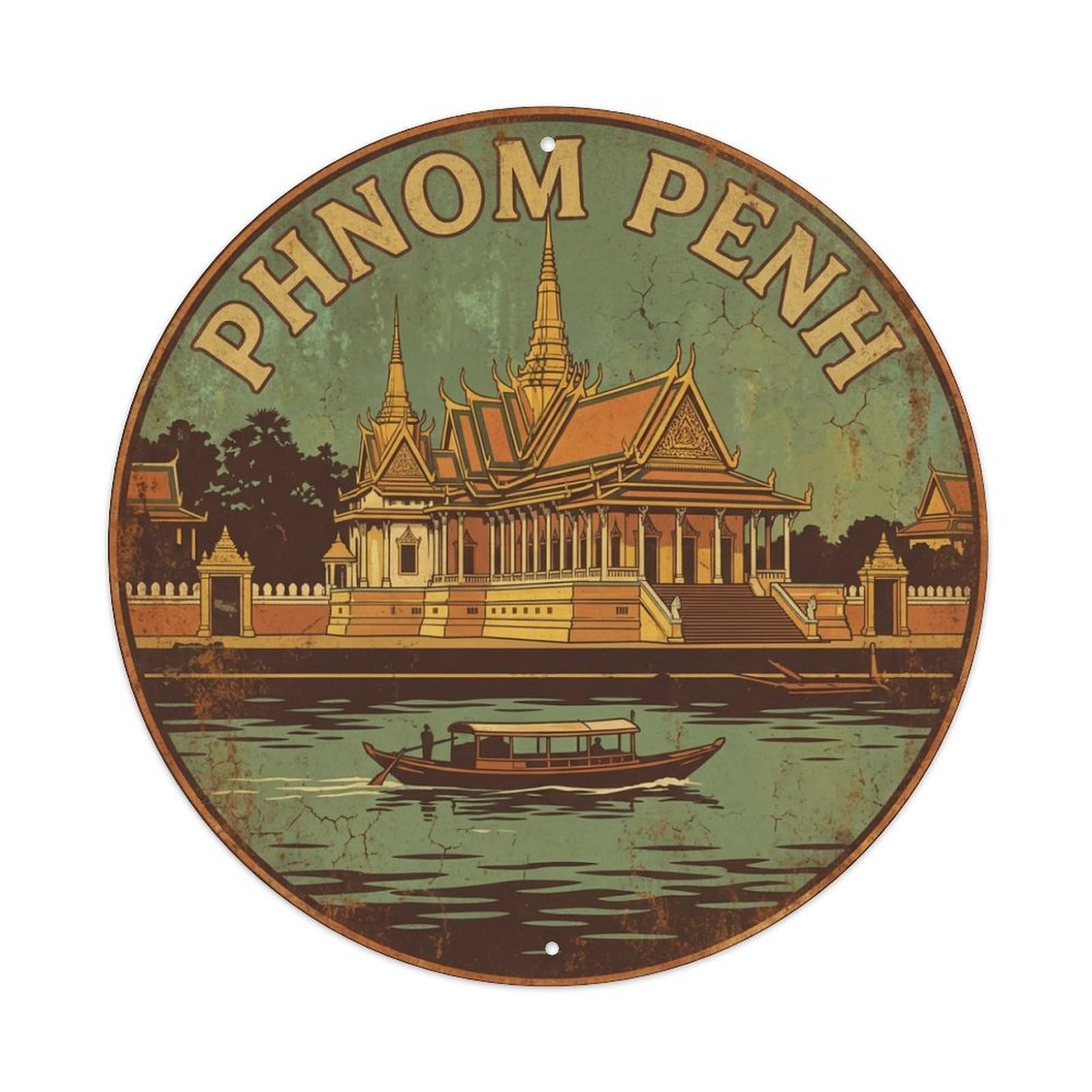 Vintage Travel Cambodia Phnom Penh Metal Tin Sign
