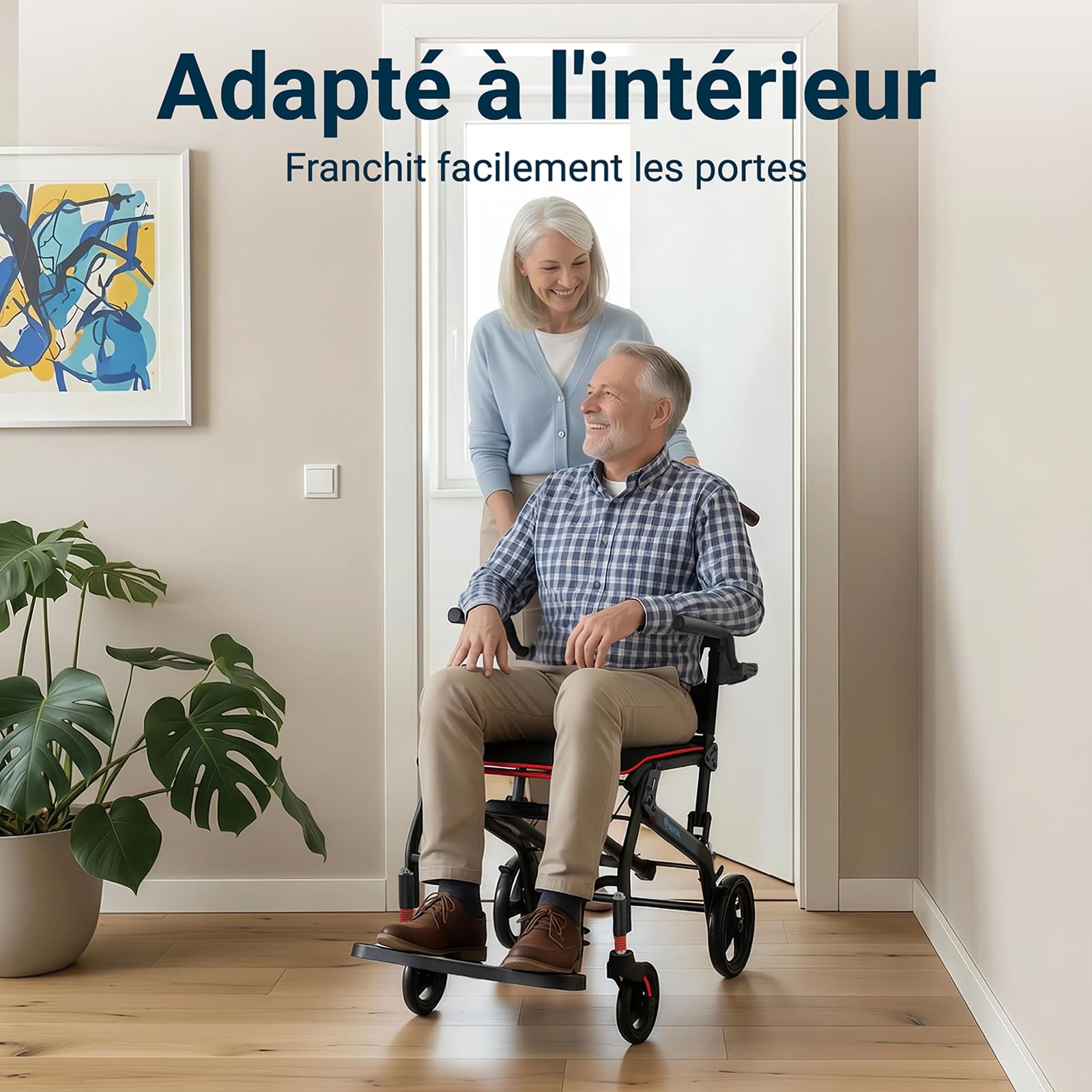 Fauteuil roulant pliable léger Aluminium, Frein sur poignées, Fauteuil roulant de transport portable stable robust pour adultes, personnes âgées, pour transport, voyage, charge 100 KG (Noir)