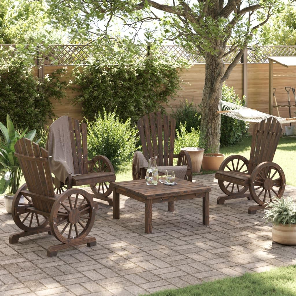 vidaXL Patio Adirondack Chair Set - 4 Brown Solid Fir Wood Outdoor Lounge Chairs for Deck, Garden, Poolside Comfort with Armrests
