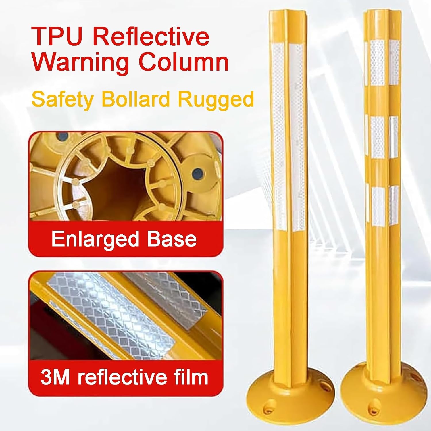 Traffic Warning Bollards 31.5" - Yellow Safety Cone for Road Construction, Parking Lot Safety, Traffic Control - Durable and Visible (1 Piece)