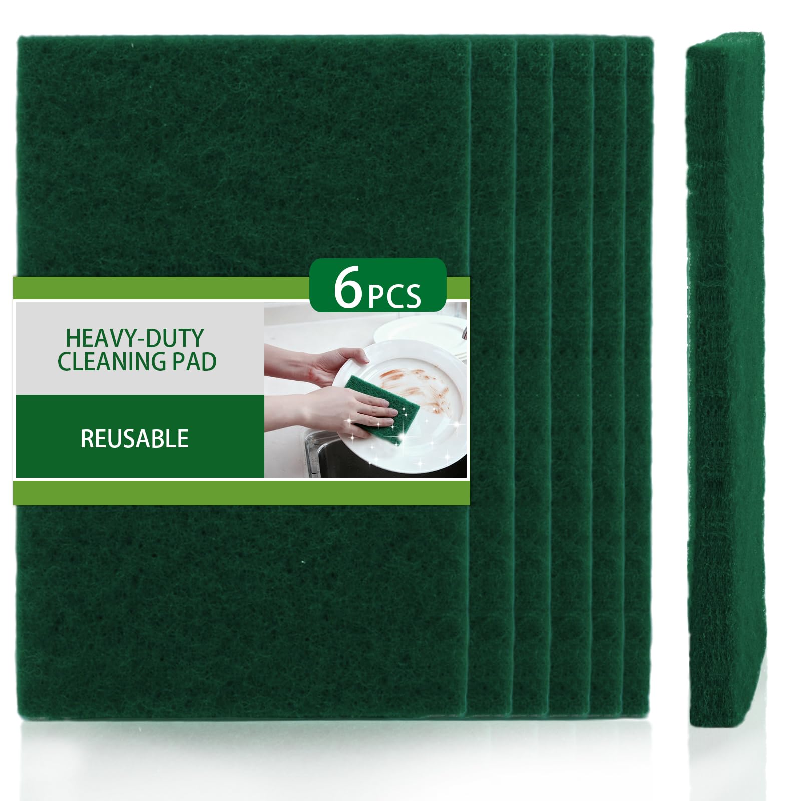 6-Pack Heavy-Duty Scouring Pads Power Scrub Multi-Surface Scratch-Free 6x4 in for Kitchen Bathroom Grill Oven Racks