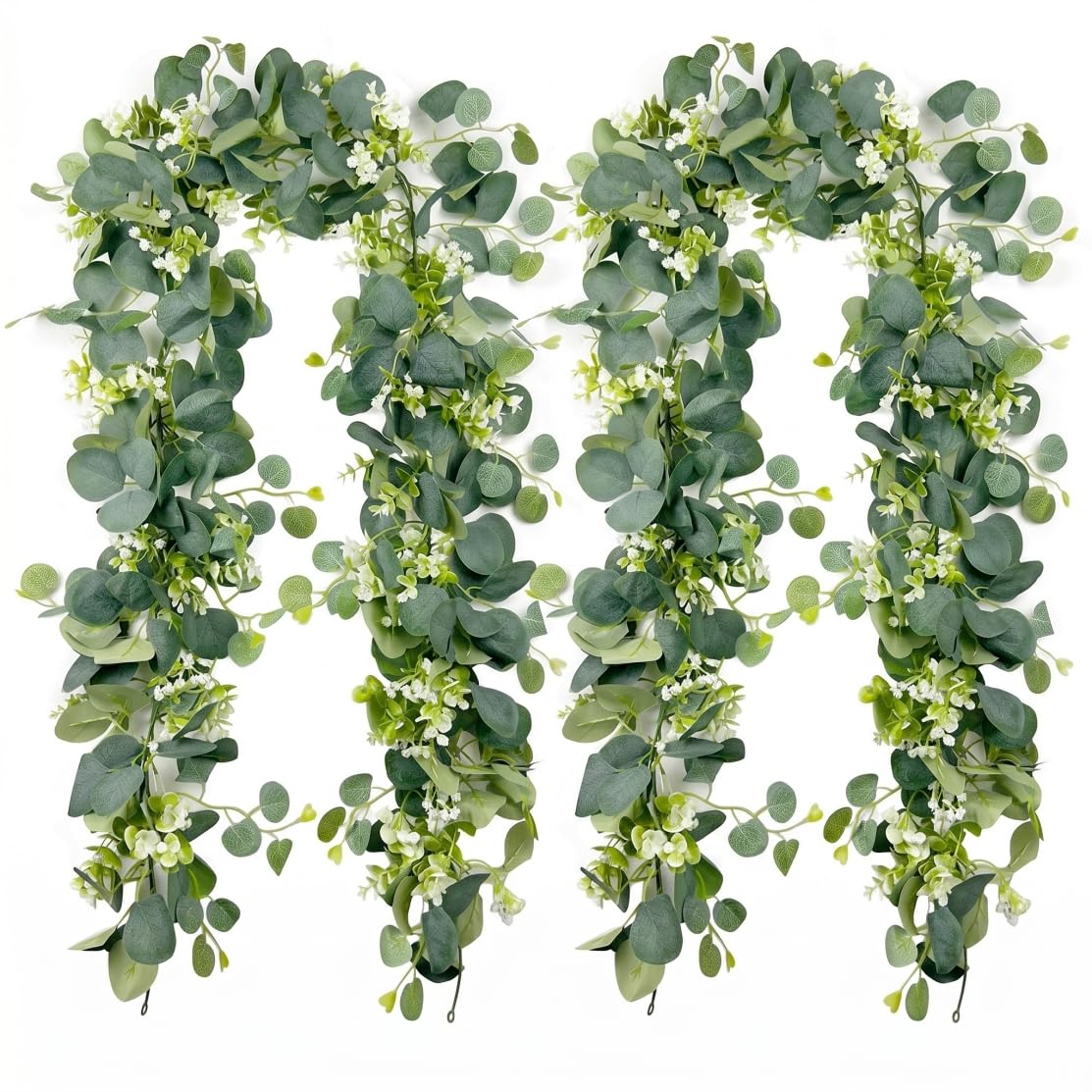 Xoeryoy Faux Eucalyptus Garland, 2pcs Artificial Eucalyptus Garland Vines Lifelike Greenery Garlands With Soft Leaves & Tiny Flowers For Home Event Decor, Green