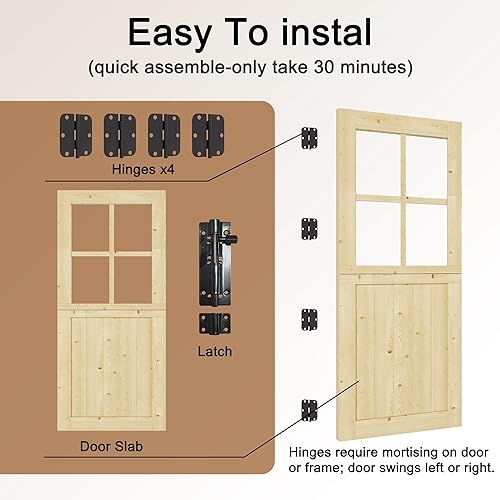 Miniatura 4 de Tablero de Puerta Holandesa para Interior y Exterior, 36" x 80", Universal 4 Lite Vidrio Templado Transparente Puerta Individual Dividida, Puerta de
