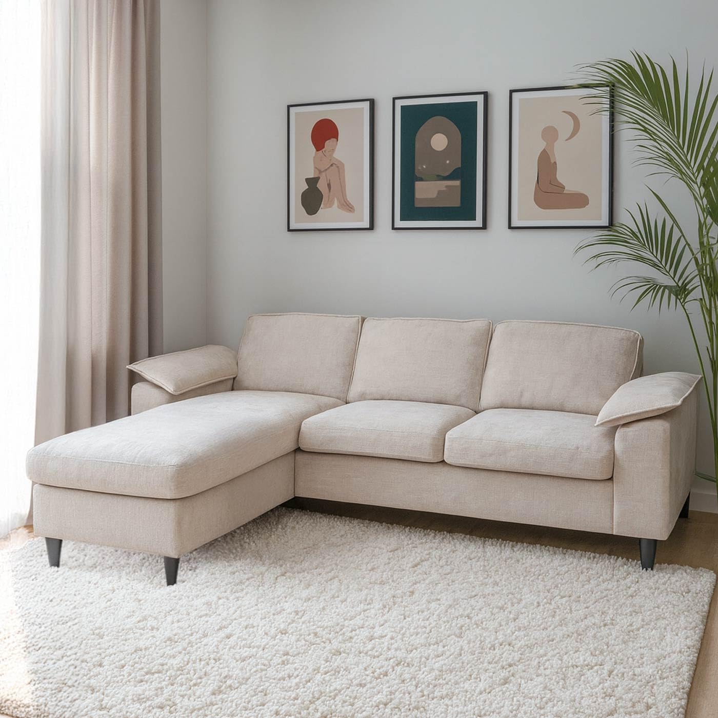 Mendler Komplet sofy HWC-O71 84 x 229 x 140 cm - beżowy