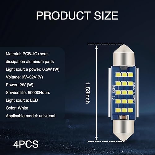 Miniatura 2 de 4 luces LED para automóvil, luces de lectura de alto brillo de 520 lúmenes, luces de techo de doble punta 15SMD, kit de conversión de luces LED de