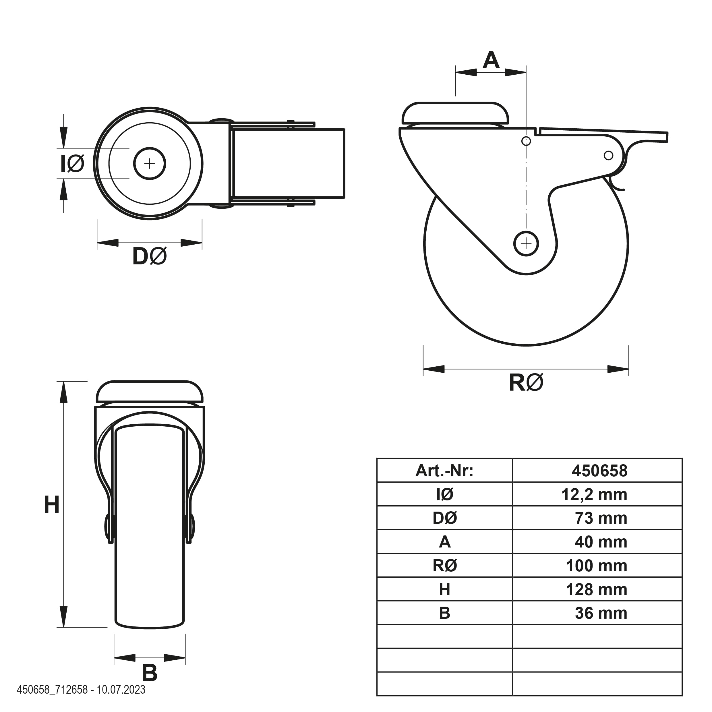 Dörner + Helmer 4er Profi-Lenkrolle Elastik-Vollgummi 100x25 mm Rückenloch 12,2 mm Tragkraft 450kg/Set