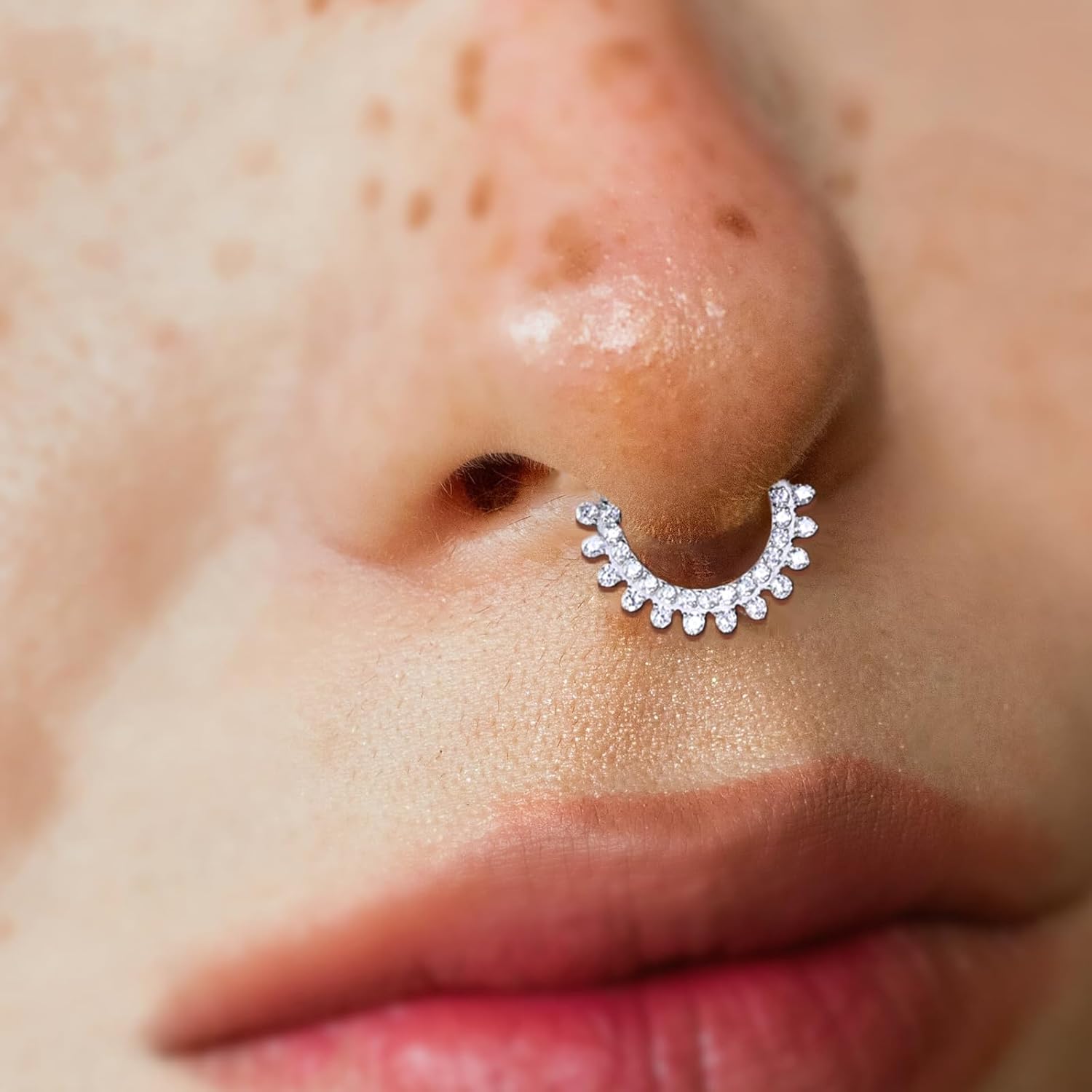 16G G23 Titanium Septum Rings: CZ Nose Ring Hoops, Helix Cartilage Clicker Hoop Earrings, Rook Daith Tragus Piercing Rings for Women Men - Image 2