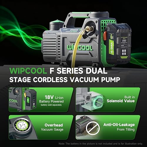 Miniatura 2 de Bomba de vacío inalámbrica HVAC de doble etapa de 12 HP, iones de litio de 18 V, 15 micrones y 5 CFM, para refrigerantes A2L con indicador superior