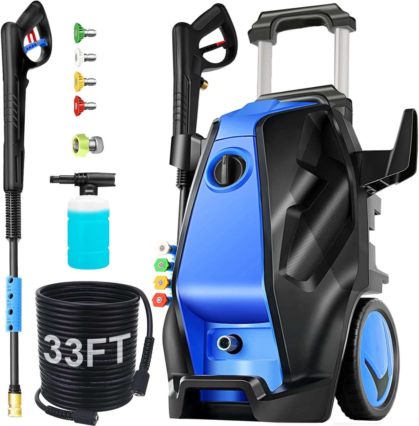MAX 5000 PSI 4GPM Pressure Cleaner, 33FT Hose 500ML Soap Bottle Professional Power Cleaner with 5 QC Nozzles, Commercial Plug Powered Pressure Cleaner for Home Floor Car Yard, Blue, 19LB