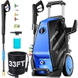 Commercial 5000 PSI 4GPM Pressure Cleaner, 33FT Hose Professional Power Cleaner with 4 QC Nozzles 500ML Foam Bottle, Plug Powered Pressure Cleaner for Home Yard Floor Driveway, Blue