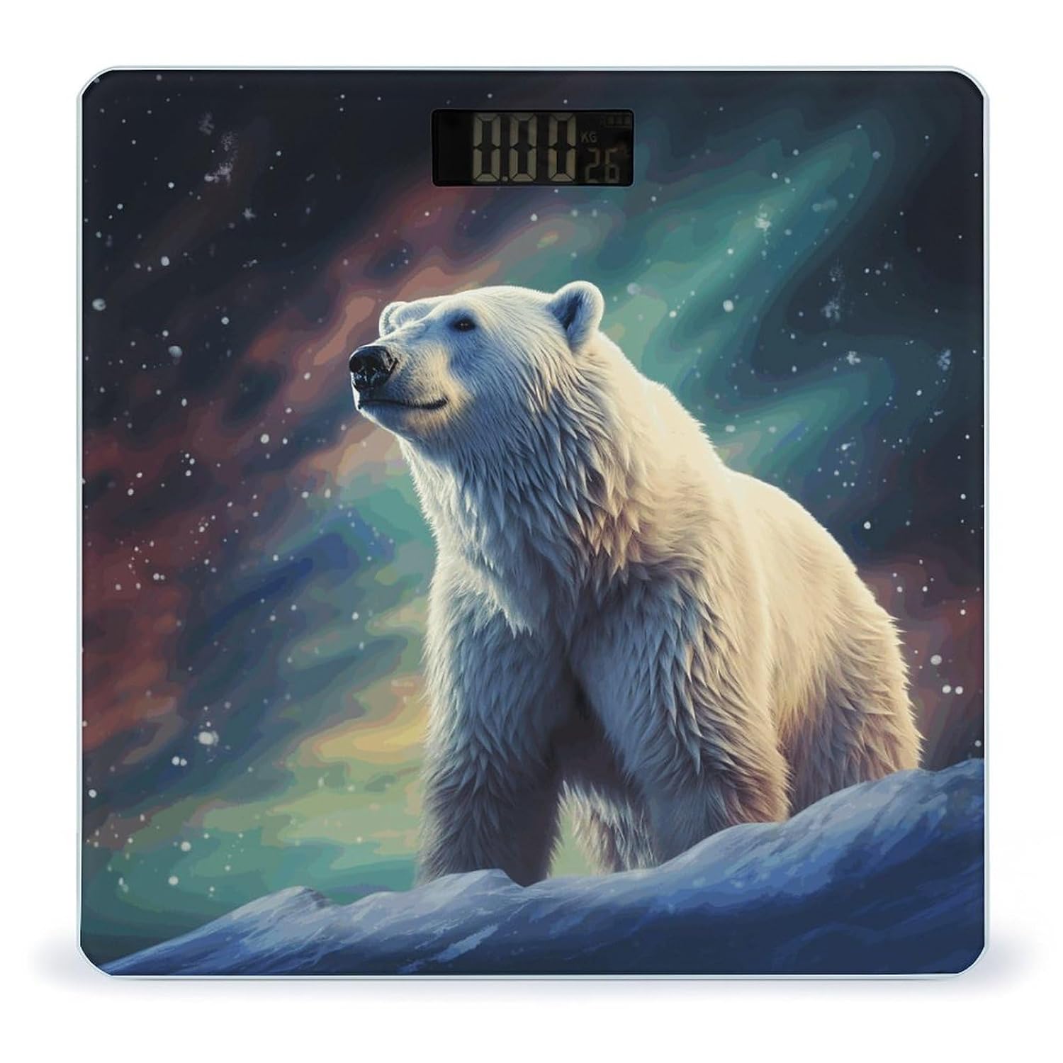 Weight Scale, Northern Lights Polar Bear Print Digital Scale Bathroom Scale LCD Display Scale Portable Scale Fitness Scale Household Scale