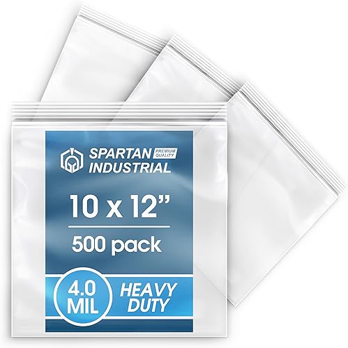 Spartan Industrial - Bolsas de polietileno de plástico transparente con cierre de cremallera de 10 x 12 pulgadas (500 unidades) de 4 mil de grosor,