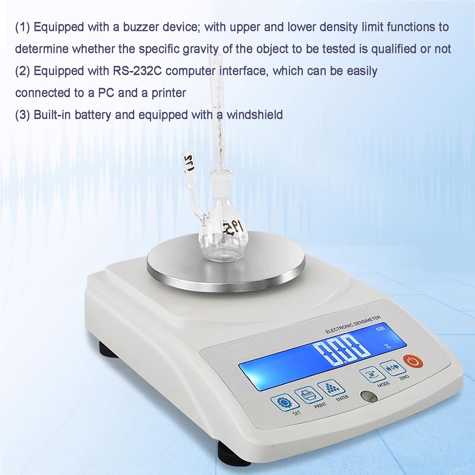 Densimètre solide 300 g/0,01 g hydromètre à particules avec plate-forme en acier inoxydable, écran LCD, sortie de données pour caoutchouc, plastique, ciment, céramique, pierre