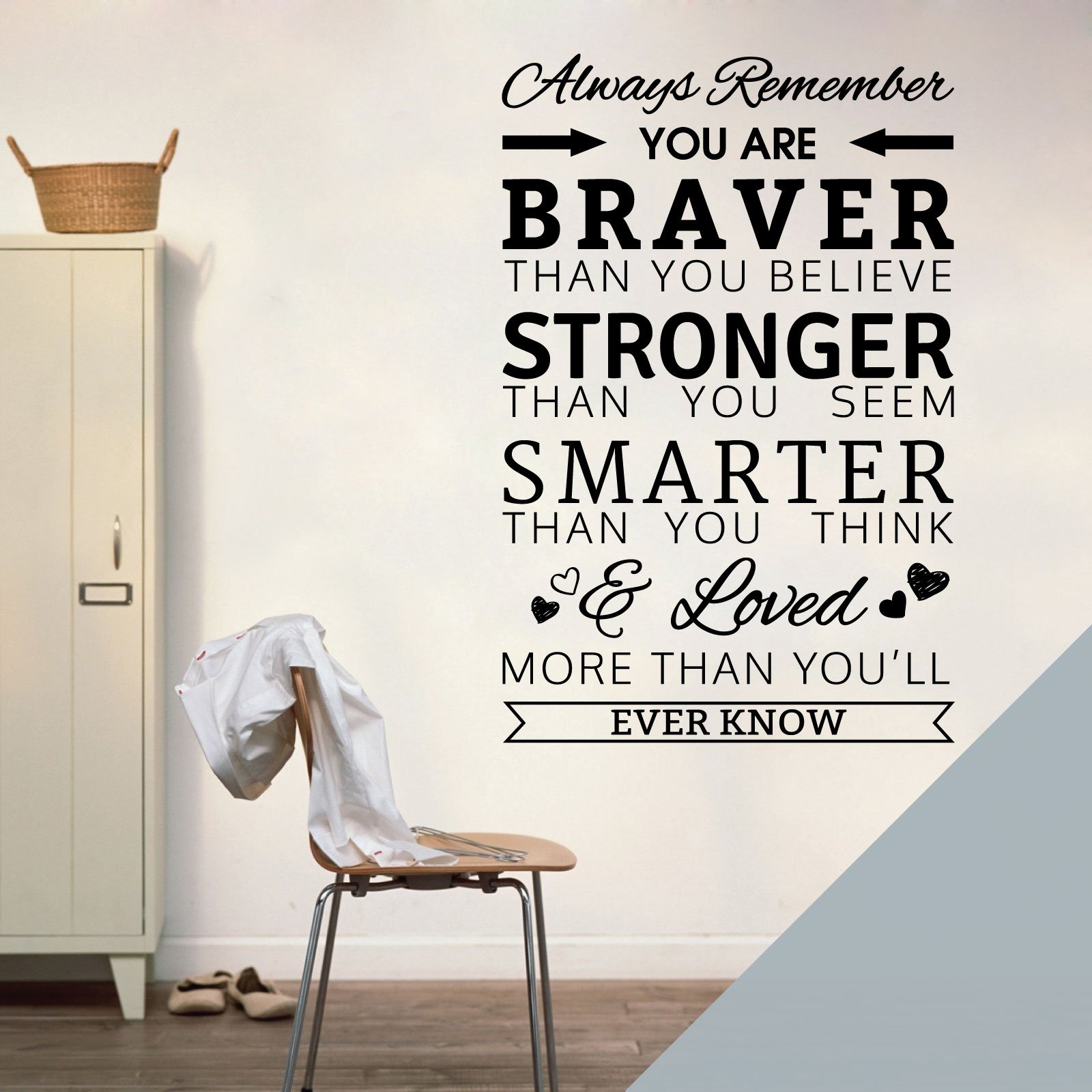 Always Remember, You are Braver Than You Believe, Stronger Than You Seem - Quote Decal Wall Sticker [Large] [Silver]