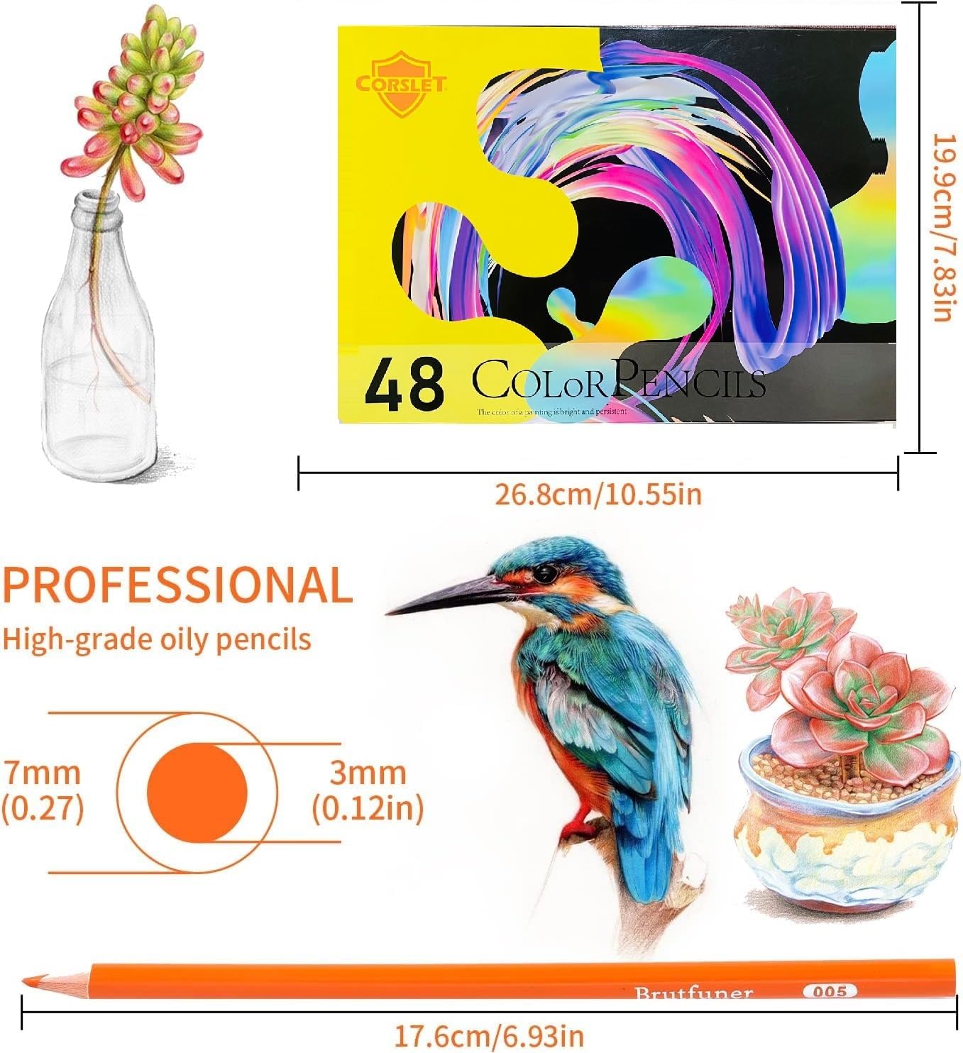 96 Count Drawing Kit 48 Pcs Colour Pencils Set, Colouring Pencils, Drawing Pencil Oil-Based Professional Pencil set for Beginner Adult Pre-Sharpened Colour Pencils for Adults (Pack of 2)