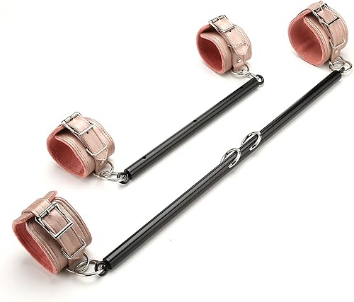 Sovyime Barra separadora portátil plateada de 2 piezas con 4 correas ajustables de piel rosa, guía de ejercicios para pilates, ayuda deportiva,