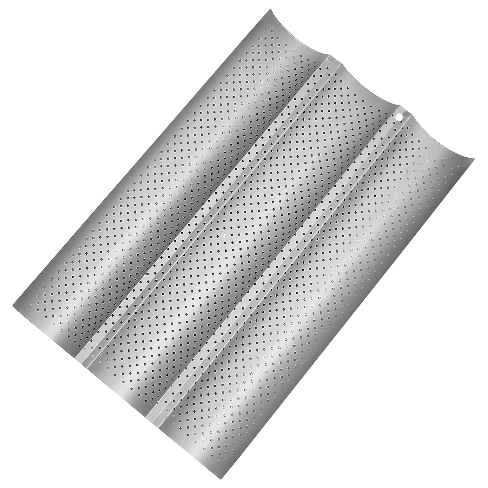French-Baguette-Brotbackform, 3-Kammern perforierte Lochform, Antihaft-Backblech für französische und Sauerteig-Baguettes, Carbonstahl, ofenfest, spülmaschinengeeignet, 37,8 x 24,4 cm