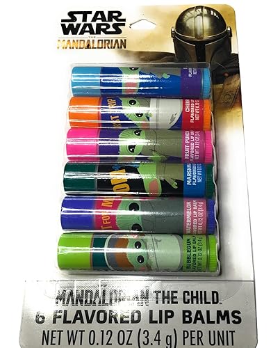 TasteBeauty (1) Juego de 6 bálsamos labiales de Star Wars Mandalorian The Child (cada tubo es de 0.12 onzas) de chicle, sandía, malvavisco, ponche