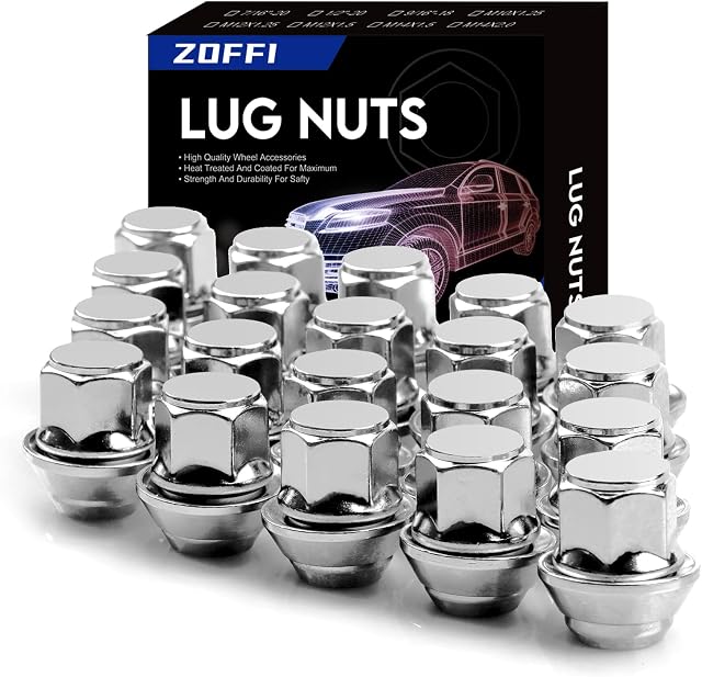ZOFFI M12x1.5 Chrome OEM Factory Style Large Acorn Seat Lug Wheel Nuts for Most Ford Fiesta Focus Fusion Alloy Wheels - 20pcs Chrome Closed End M12x1.5 Lug Nuts