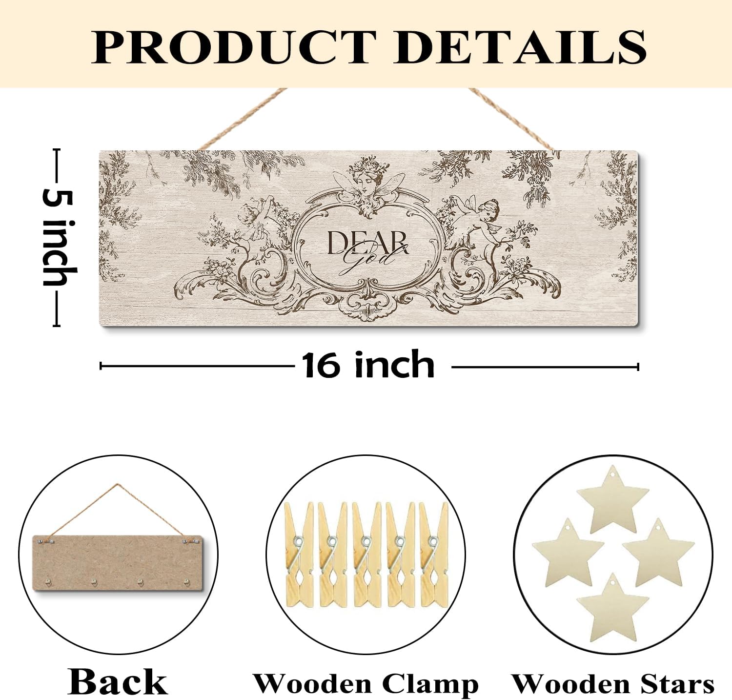 Christian Picture Frames Collage Photo Hanging Display, Christian Wall Art, Family Picture Frames Collage Wall decor, Dear God Picture Board Wood Rustic Frame, Hanging Photo Display with Clips - Image 6