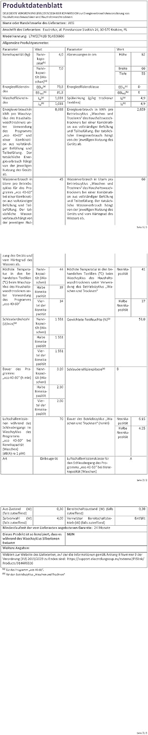 AEG L7WEE741BI lavasciuga Caricamento frontale Incasso Bianco A AEG L7WEE741BI lavasciuga Caricamento frontale Incasso Bianco A
