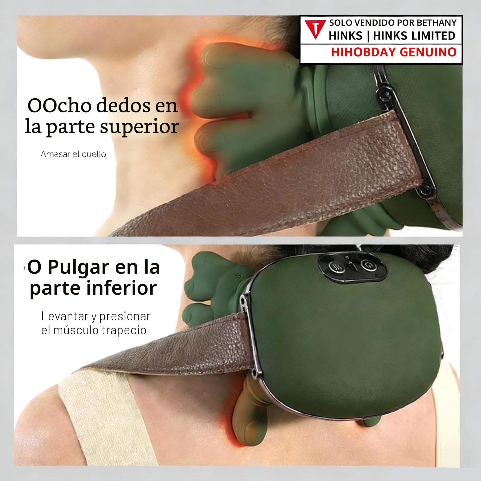 Masajeador de cuello y hombros, tejido profundo en forma de mano, amasado 4D con terapia de calor, dispositivo de masaje eléctrico portátil para aliviar el dolor