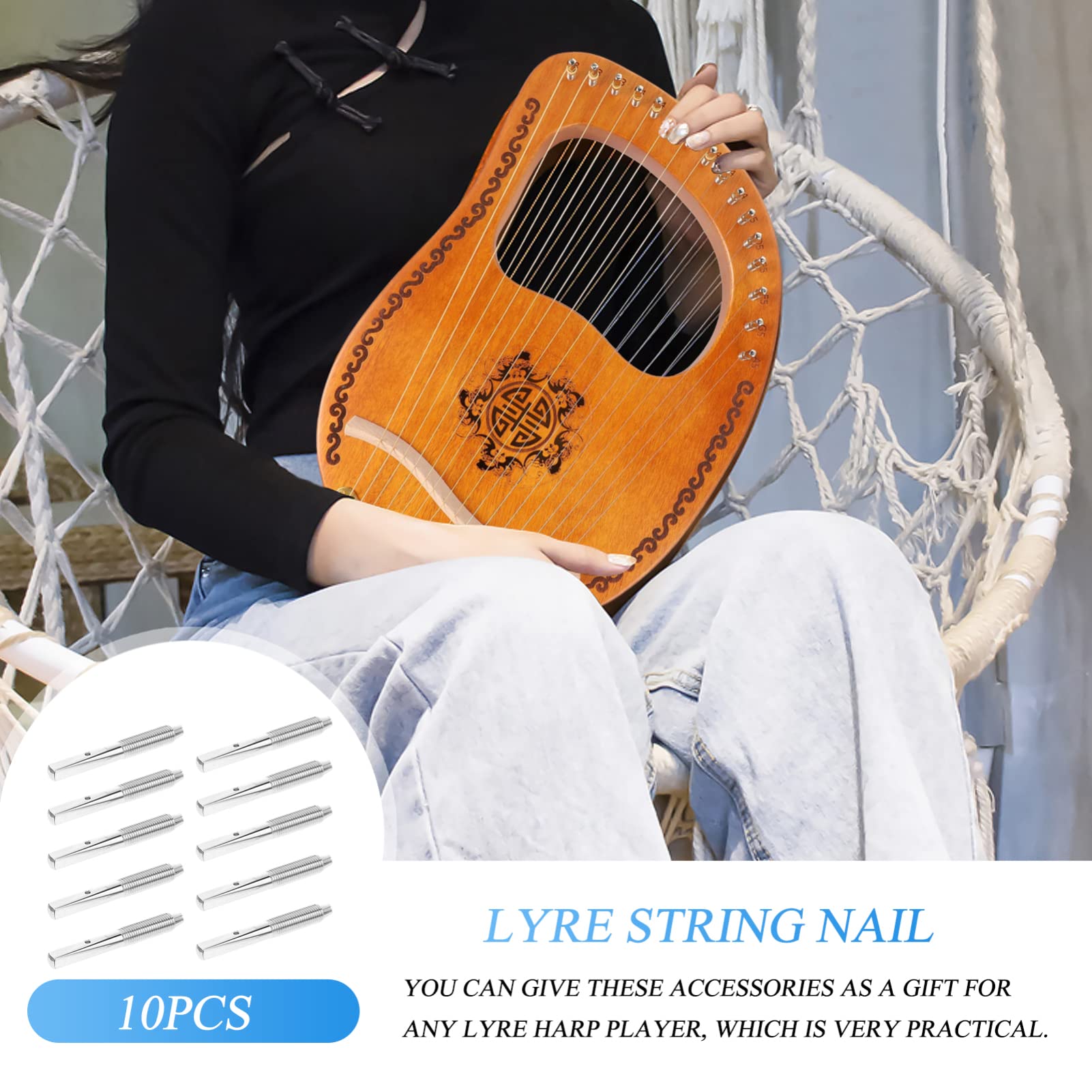 CIMAXIC Lyre Harp Accessories 10pcs Lyre String Peg Tuning Pins Harp Guitar String Pegs