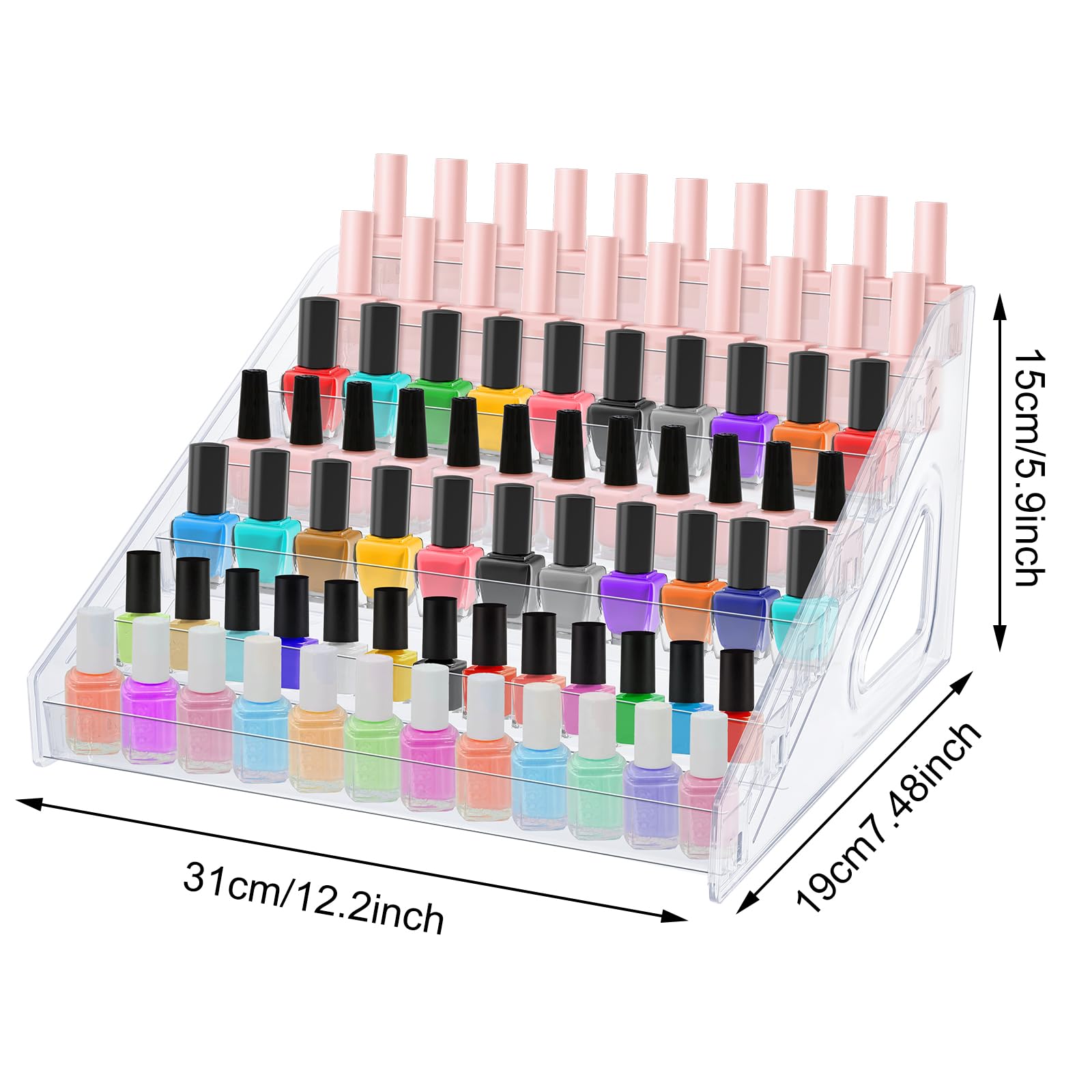 Lemecima Nail Polish Organizer 84 Bottles of 7 Layers Sunglass Organizer Acrylic Display Rack Eyeglasses Storage Essential Oils Holder Makeup Organizer No Tool Needed Assembly, Clear (2 Pack)