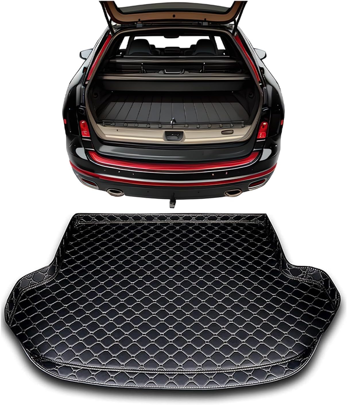 Guoleioo Black~Beige Car Leather Boot Mats For Volvo Ex30 All-Weather Boot Liner, Waterproof, Non-Slip, Cargo Carpet Protective Mat,