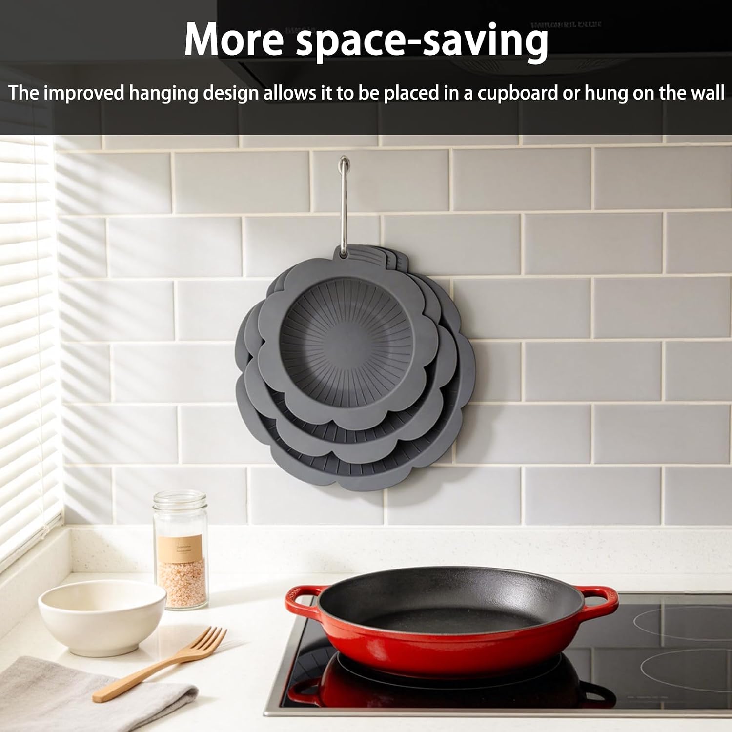 3PCS Silicone Pan Protectors(8"10"12") & 3 Felt Pot Separators for Stacking | Pot Protectors for Stacking,Thicker and Heat-Resistant,Avoid Scratching Cookware Protectors,Dishwasher Safe