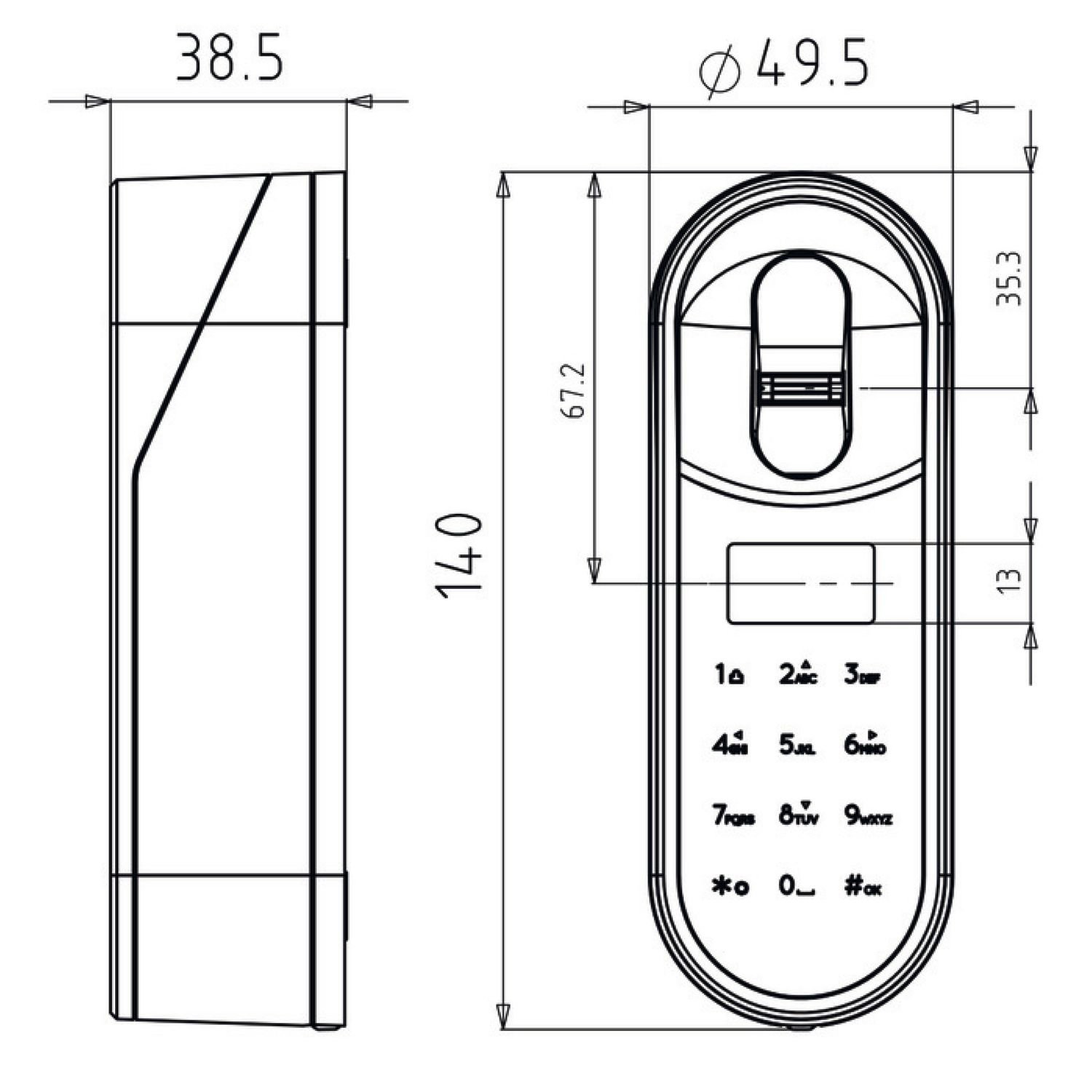 Fingerscannereinheit ENTR, 140 x 50 x 40 mm, IP 55