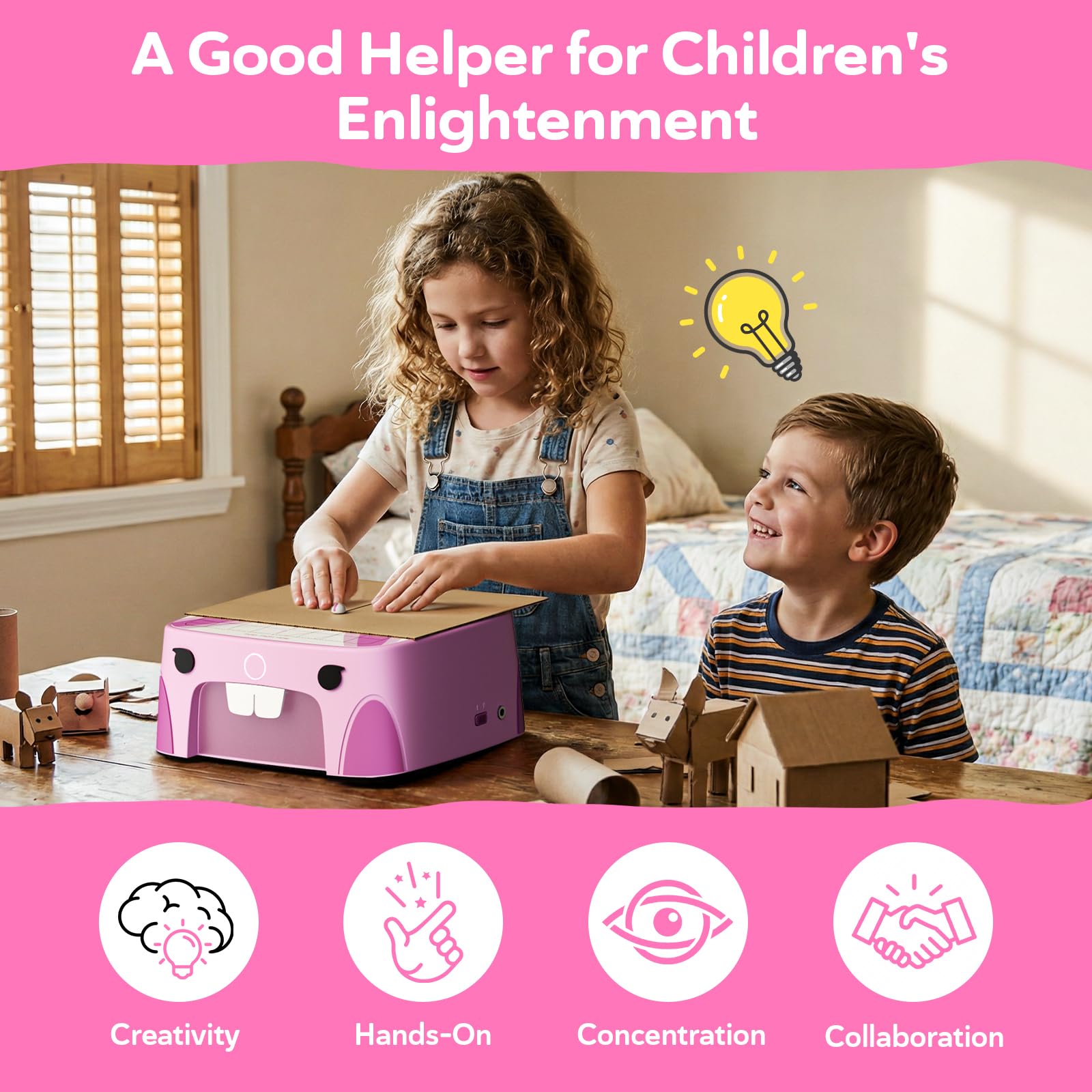SainSmart x BeaverBot C2 Taglierina per Cartone Bambini, Giocattolo STEM Coniglio, Lama Protetta, 2 Velocità, per Lavoretti Creativi e Modelli 3D, 4-12 Anni