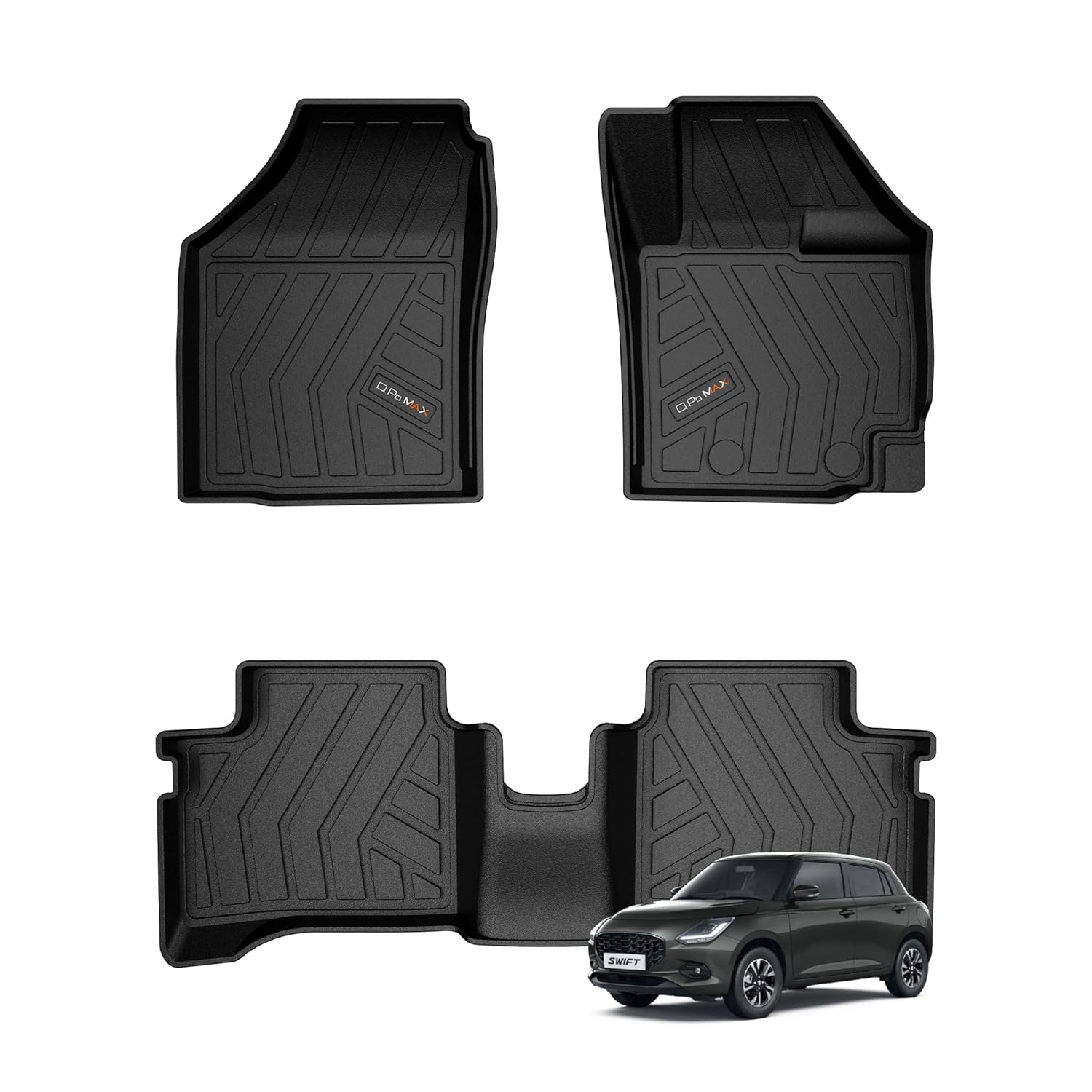 Q Po Swift Facelift (MAX) May 2024 – Present ECO TPE Car Floor Mat | Anti Slip All Weather Mats for Swift (Black)