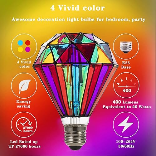 Miniatura 4 de I-SHUNFA Bombilla LED Edison de vitrales, base estándar E26 de 6 vatios, sin calor, G95, con forma de globo, bombillas LED para fiestas en casa,