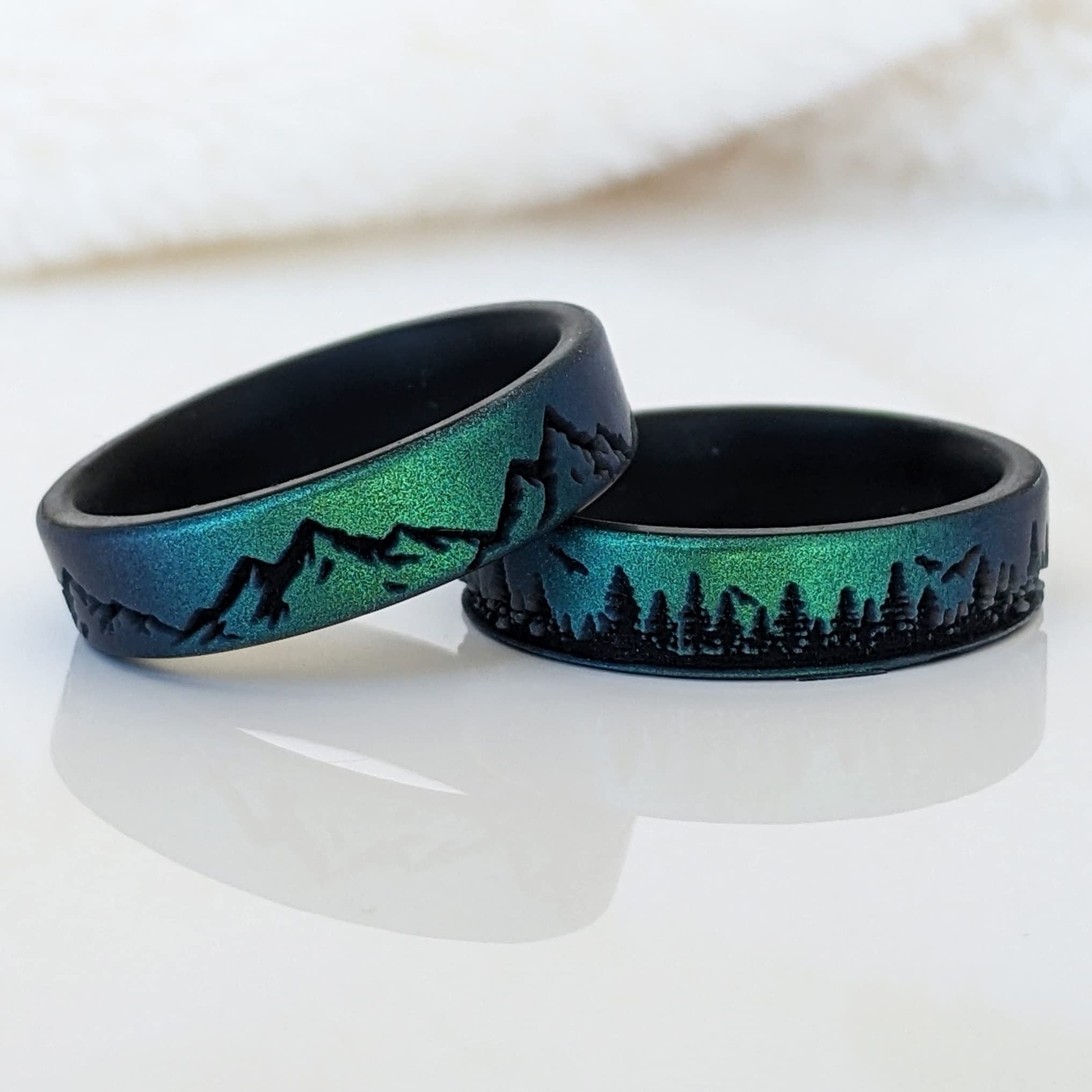 Silicone Ring Knot Theory Forest For Men And Women Metallic Blue