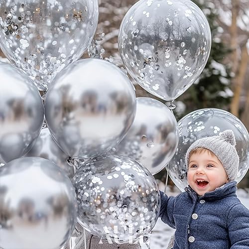 Miniatura 5 de AULE - Globos de fiesta (42 unidades), diseño de globos de látex y confeti y cintas de 64 ft, 12 pulgadas, set de decoración