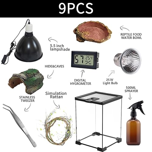 Miniatura 2 de Terrario de reptiles (9 piezas) 8 x 8 x 12 anfibios vertical tanque de hábitat kit de iniciación, adecuado para reptiles pequeños como geckos,