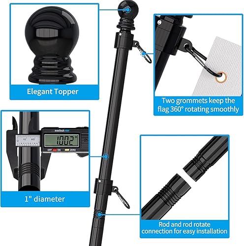 Miniatura 60 de ZMTECH Mástil de bandera – Soporte mejorado, bastones de bandera de acero inoxidable de 6 pies para exteriores de casa, residencial o comercial, kit