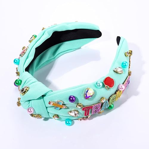 Miniatura 6 de NVENF Diadema para profesora para mujer, diadema anudada con perlas de cristal, trajes de regreso a clases, accesorios, regalos de agradecimiento