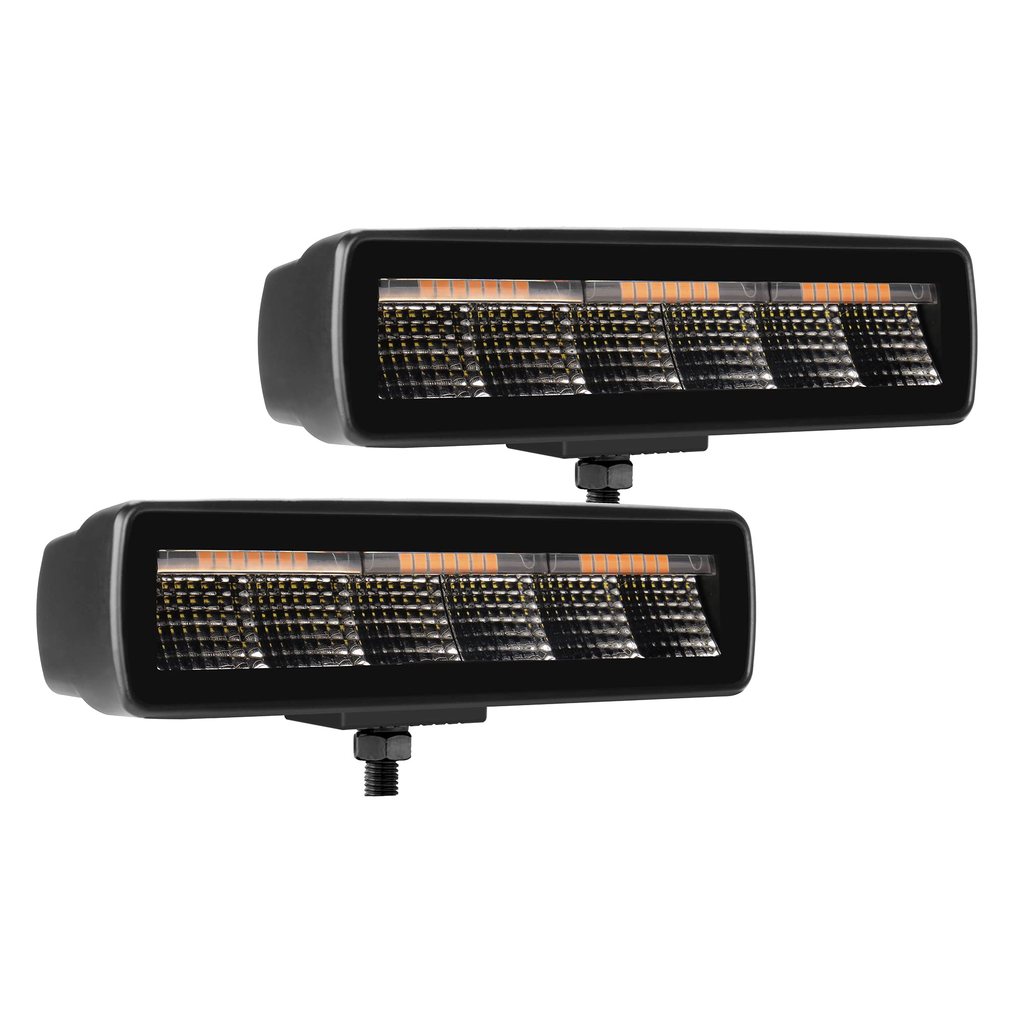 Go Rhino Xplor Lighting: Blackout Combo Series Sixline Flood Light (Pair) | Surface Mount (Threaded Stud Mount) Aluminum, Black | 750600622FBS