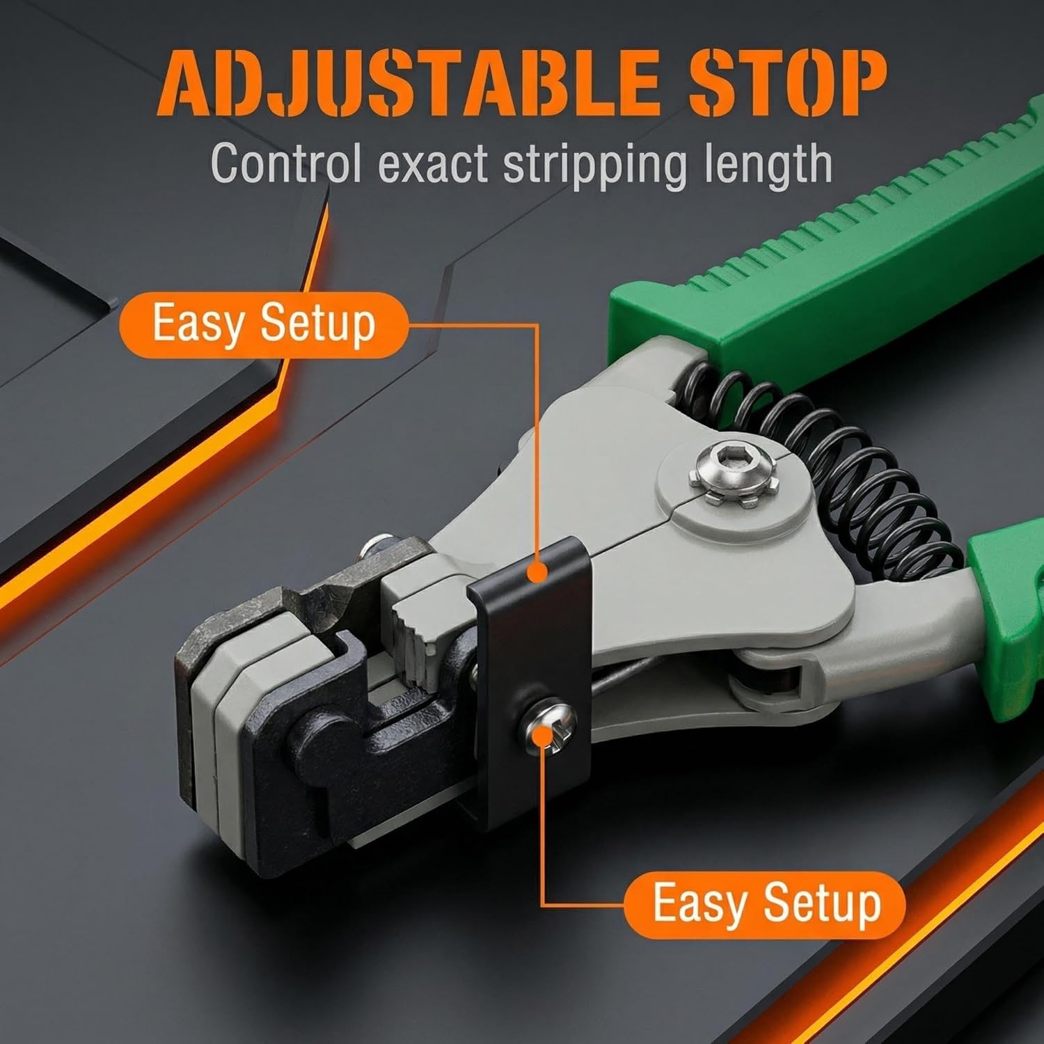 Wire stripper, Self-Adjusting Automatic Stripping Pliers with Adjustable Stop and Spring Return, Green Grip Handles for Home and Workshop Wiring, 1 Piece