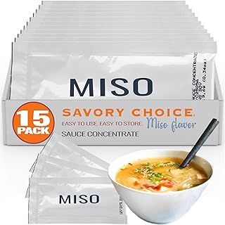 SAVORY CHOICE Reduced Sodium Miso Sauce Concentrate, 15 Packets (9.6g) - Vegan, Vegetarian, Gluten-Free, Diary-Free Sauce Concentrate