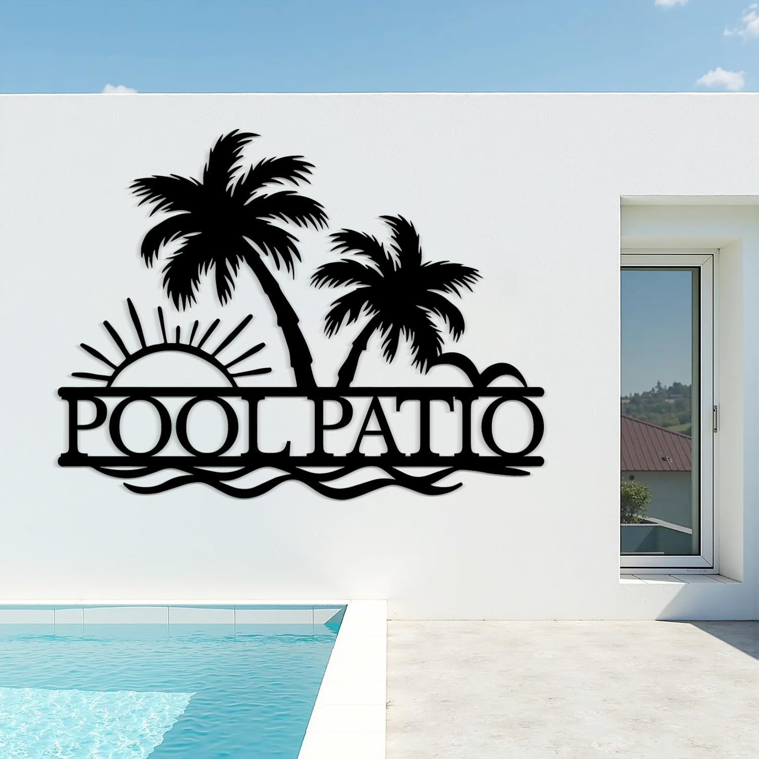 Custom Backyard Pool Sign, Personalized Pool & Patio Sign, Aloha Palm Tree Décor, Dad Gift, Beach House Decoration, Metal Beach,Doorplate Decoration