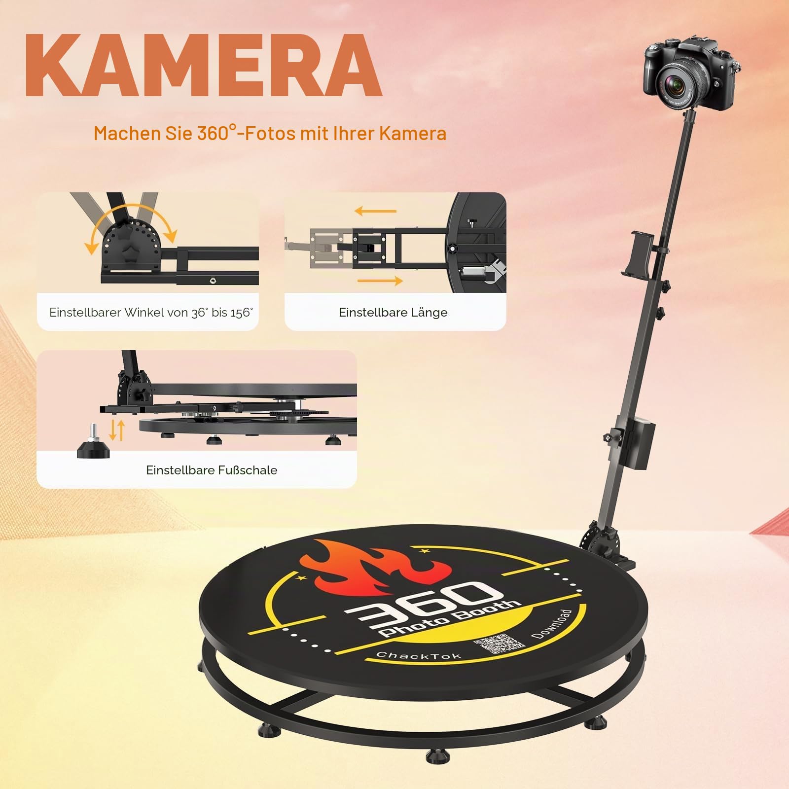 100CM Photo Booth 360 mit Flightcase Ringlicht, Kostenlose Logo-Anpassung&VIP-Software, Automatische 360 Fotobox Selfie Photo Booth mit RGB Streifenlicht für Party Hochzeit Rental 4-5 Personen