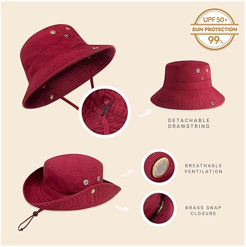 Miniatura 8 de CHOK.LIDS Sombrero de pescador clásico de algodón de ala ancha con cuerda ajustable, moderno, unisex, ligero, para viajes al aire libre