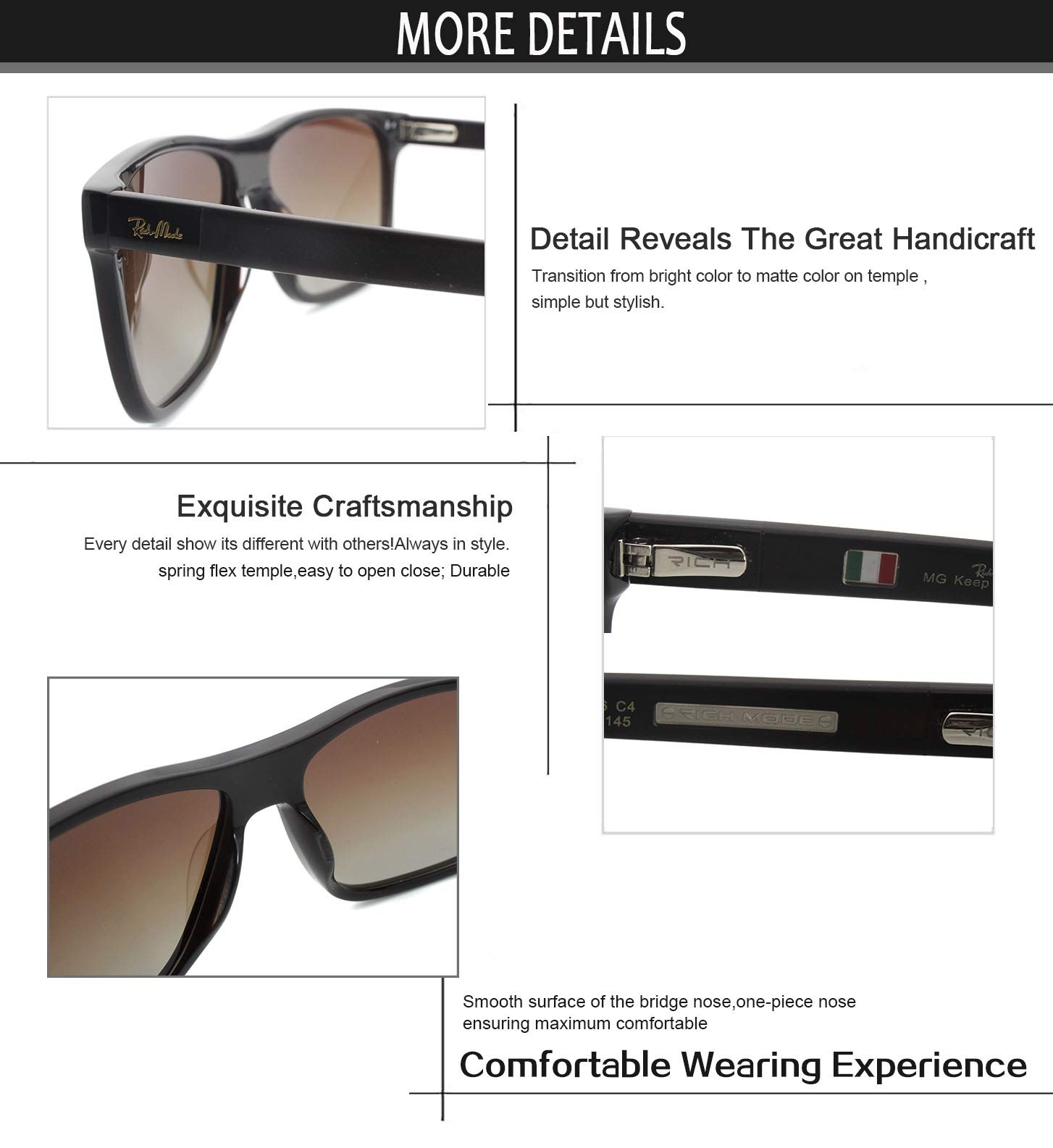 Global Glasses Classic Fashion Polarised Men Women Sunglasses UV400 Protection Modern Retro Sunglasses Acetate Square Shades Driving Eyewear Brown - Image 4