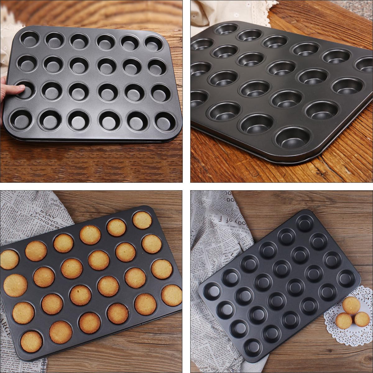 TOYANDONA Moldes Reutilizables para Muffins y Cupcakes 24 Cavidades Acero al Carbono Antiadherente Seguro para Hornear Casero 2 Piezas Uso Doméstico Cocina