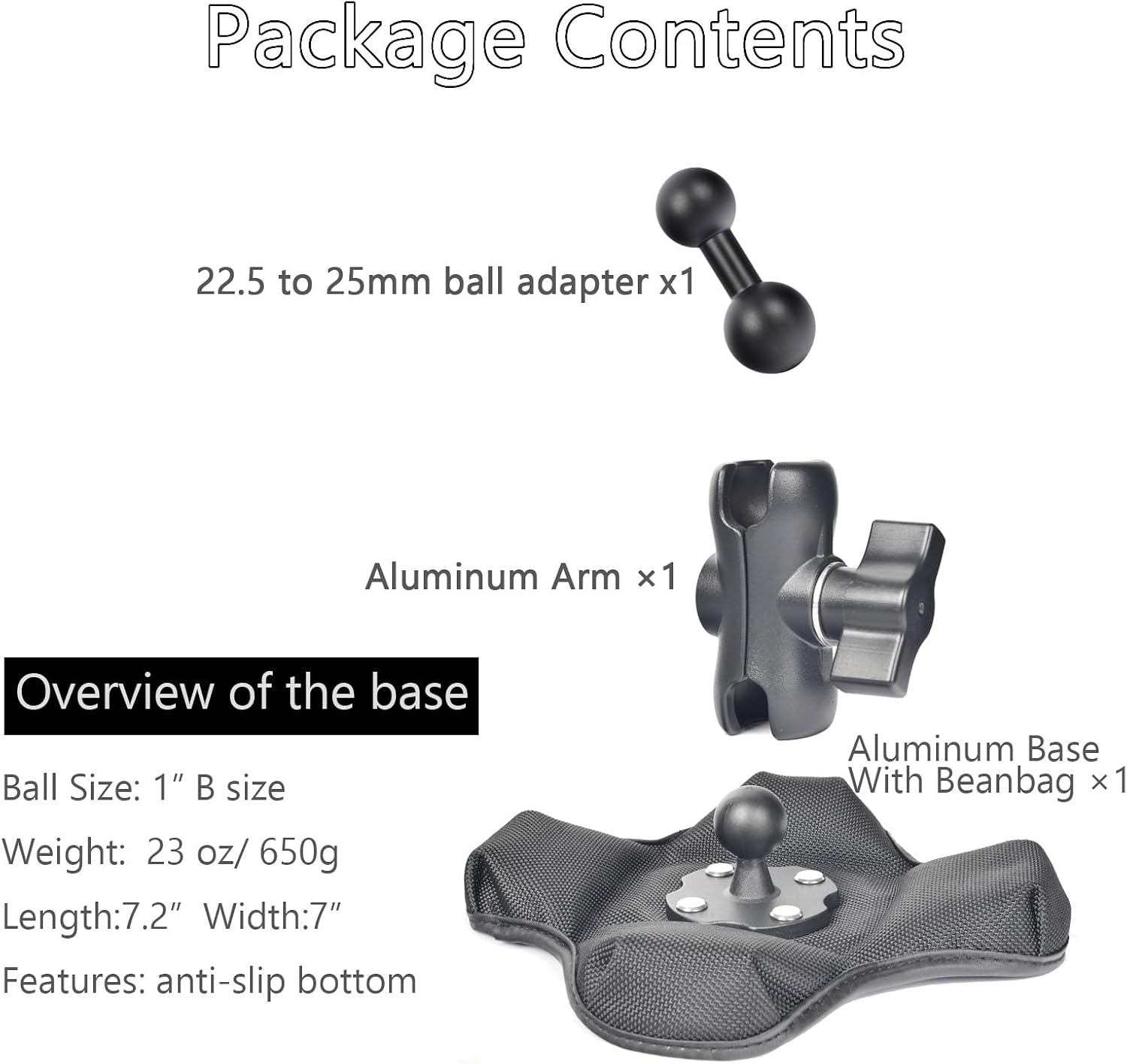 VAUBORTTI for Furrion 5″ & 7″ Camera Monitor Mount, RV Beanbag Dashboard Holder with 1" Ball Adjustable Aluminum Arm, Anti-Slip Base, No Drill Mount for Truck Trailer Backup Systems
